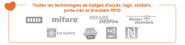 Toutes les technologies de badges d'accès, tags, stickers, porte-clés et bracelets RFID