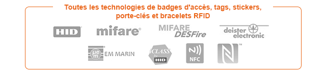 Toutes les technologies de badges d'accès, tags, stickers, porte-clés et bracelets RFID