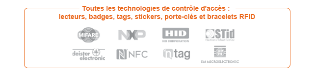 Toutes les technologies de badges d'accès, tags, stickers, porte-clés et bracelets RFID